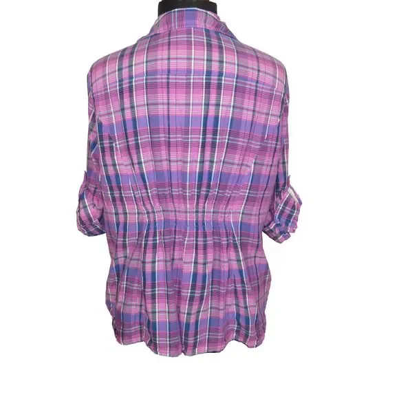 Lane Bryant Lilac Purple Multi Plaid Button Up Cotton Blouse Plus Size 18-20 - Picture 4 of 8